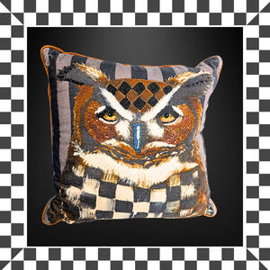 MacKenzie Childs Check Owl Pillow Autumnology 18 x 18